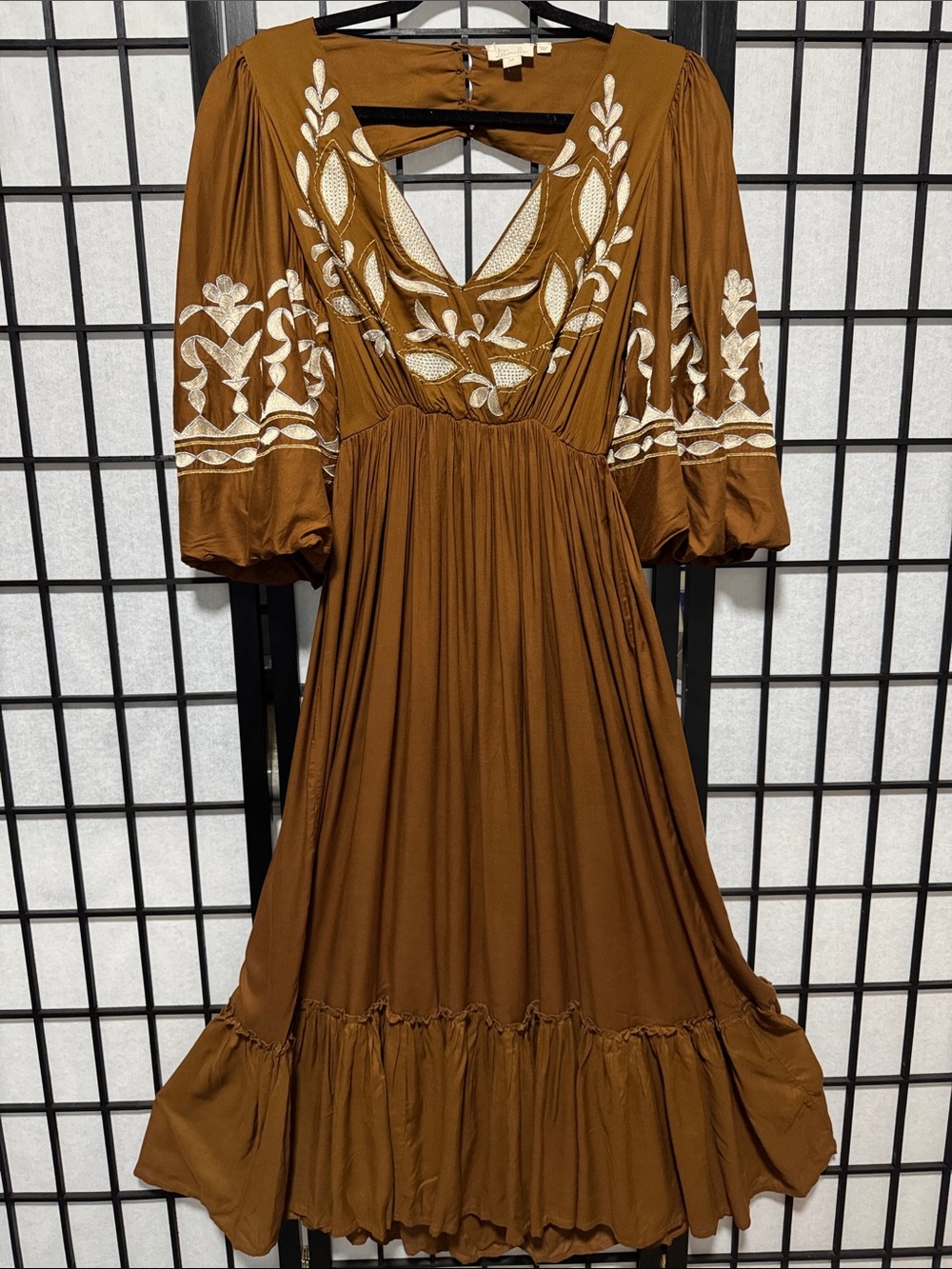 Let Me Be Embroidered Open-Back Maxi Dress Anthropologie XS - Picture 4 of 14